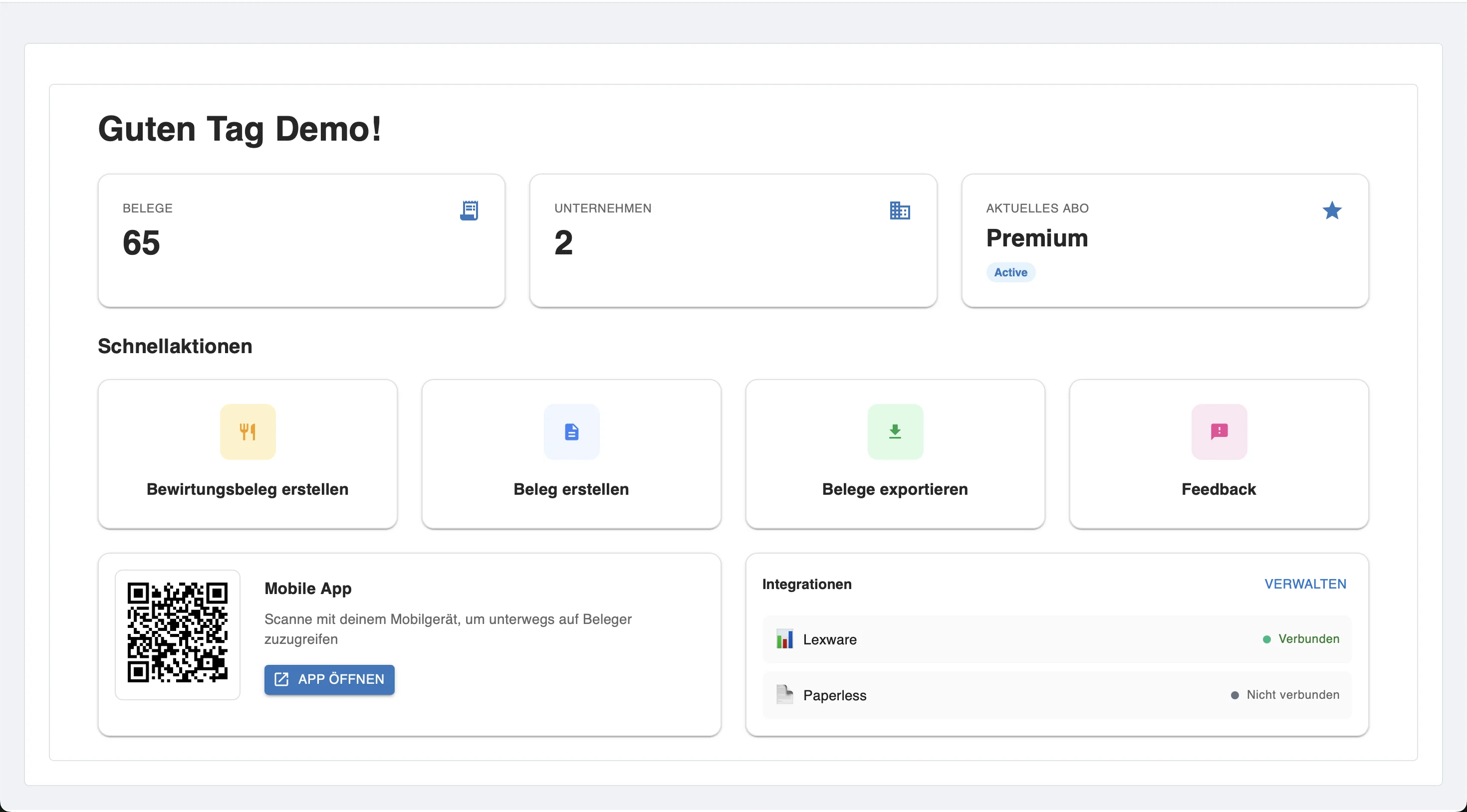 Beleger Web App Dashboard