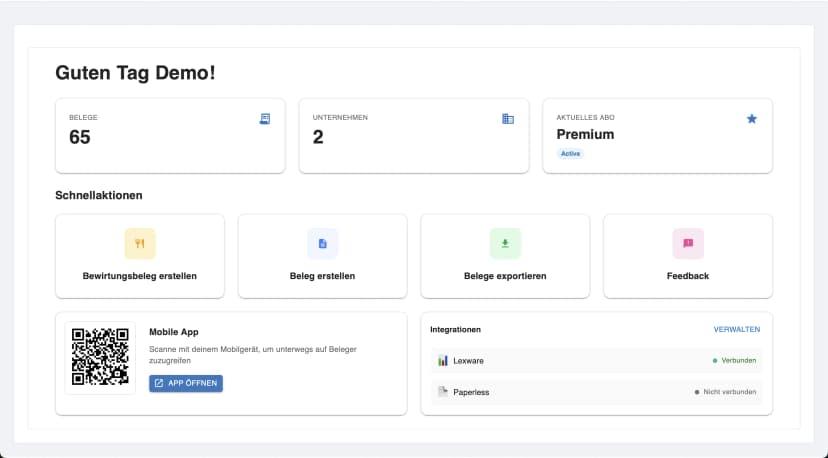Beleger Web App Dashboard