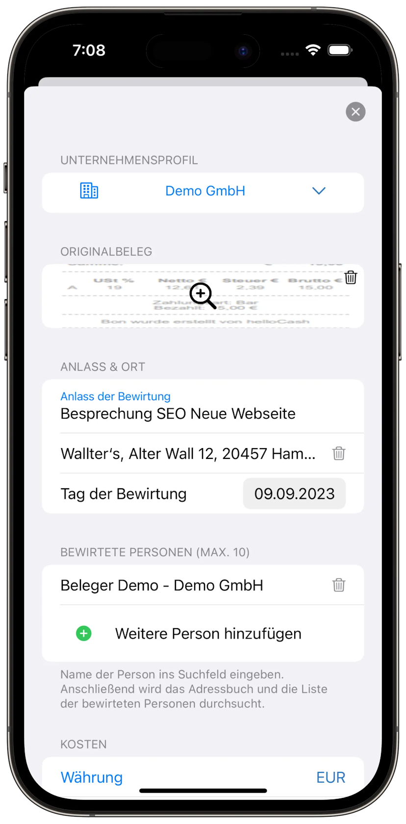 iPhone with Beleger App